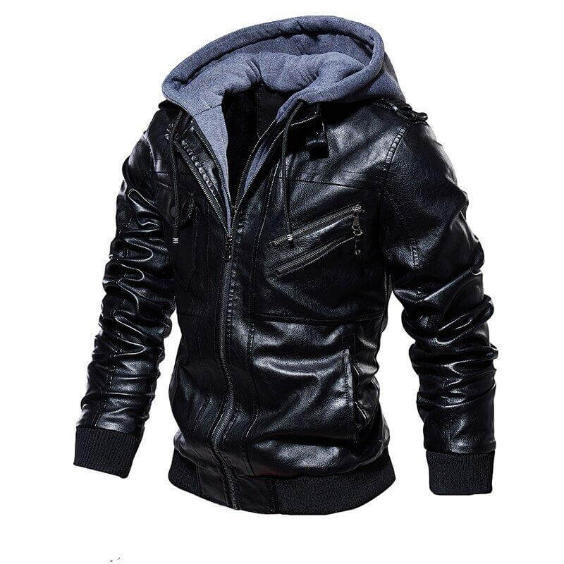 Men's 100% Genuine Leather Jacket with Removable Hood